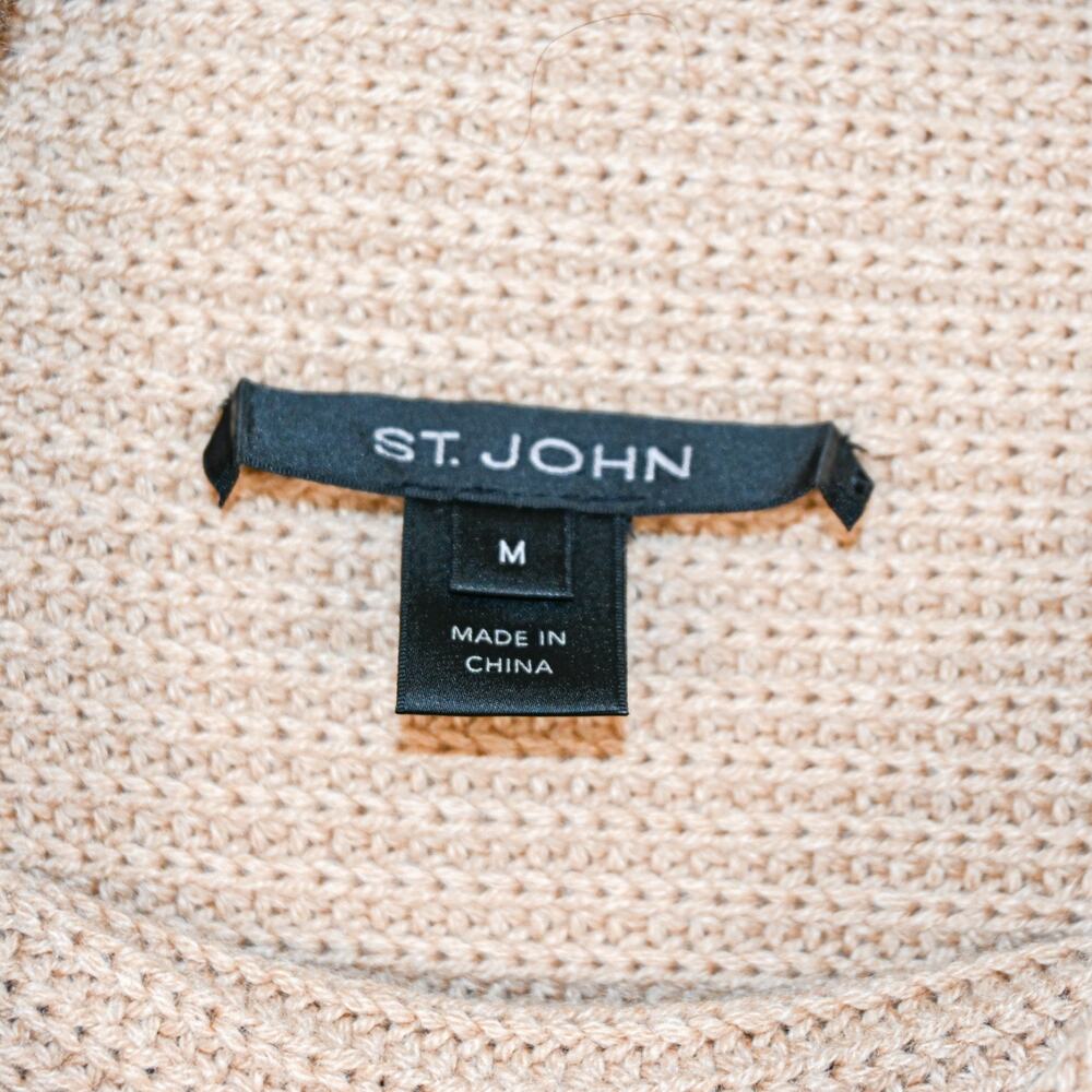 ST. JOHN Medium 100% Cashmere Mock Neck Sweater Beige knit - Picture 3 of 11